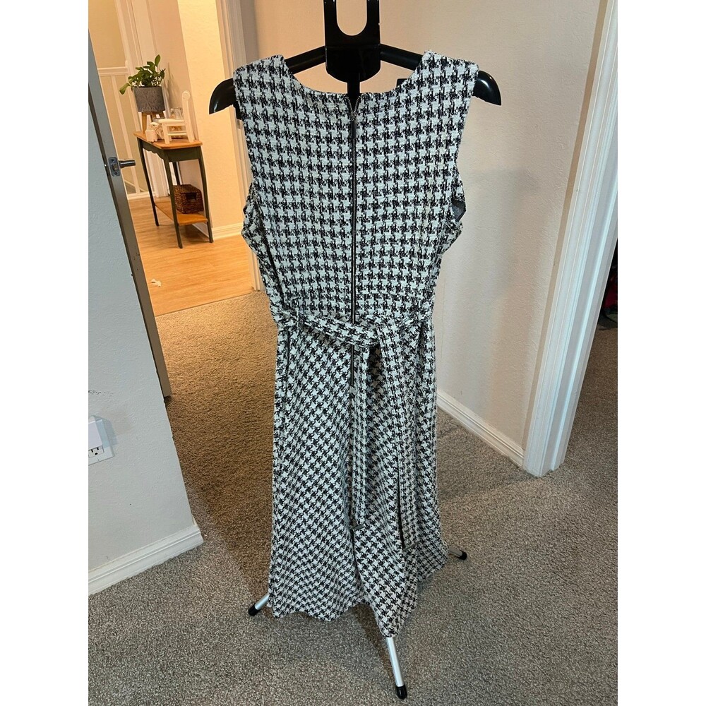 Andrew Marc Women’s Black & White Houndstooth Midi Front Tie Dress Size 16 - Picture 6 of 12